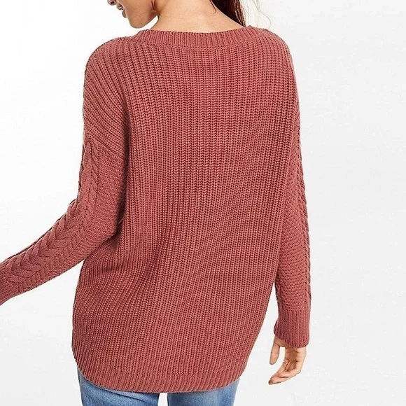 Express Lace-Up Inset Cable Knit Sweater - Picture 3 of 10